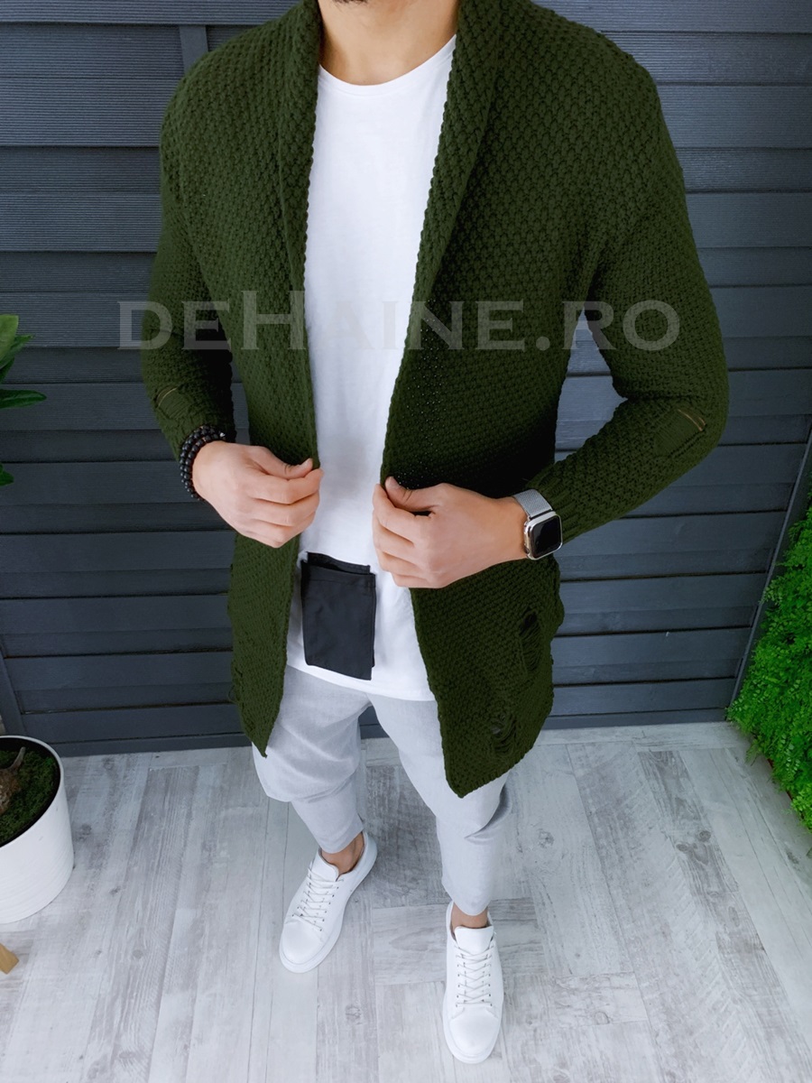 Cardigan barbati kaki slim fit zr t3557 /u